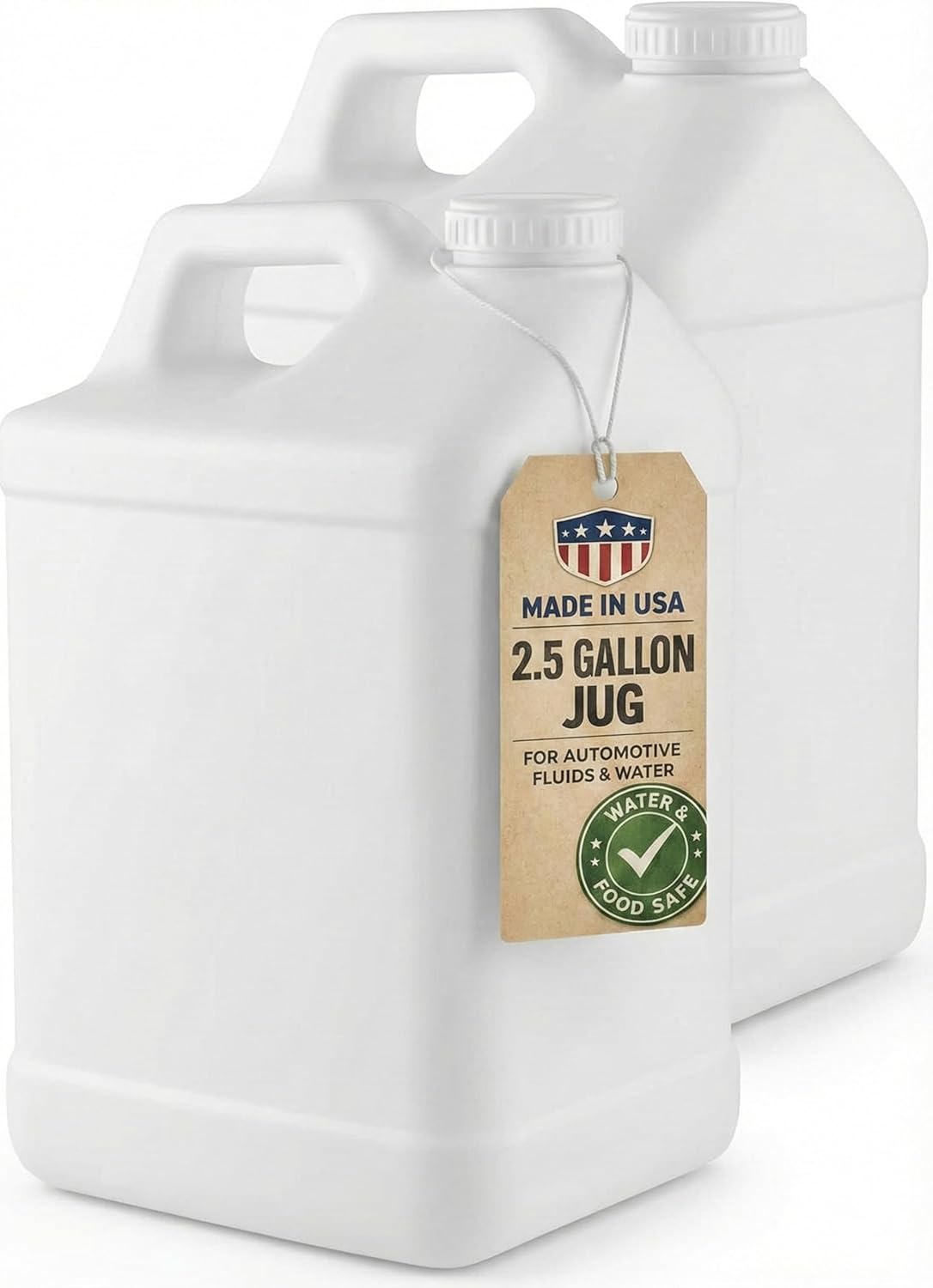kitchentoolz 2.5 Gallon Water Jug – Heavy-Duty HDPE Carboy for Automotive Used Oil & Liquid Storage – 10 Quart Mixing Container with Secure Lid – Made in USA - White Pack of 2