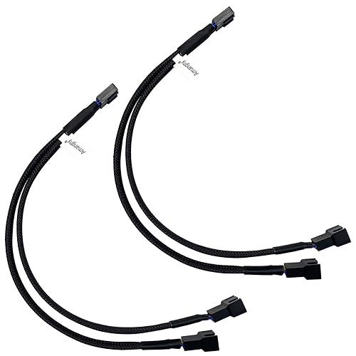 Amangny Paquete de 2 ventiladores PWM de 1 a 2 PWM - Divisor de 3 pines4 pines para PC Cable de alimentación trenzado de 10.2 pulgadas