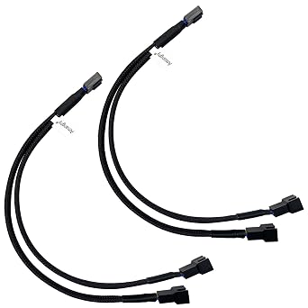 2-Pack 2 Way 4 Pin PWM Fan Splitter Cable 10.2 Inches Black Sleeved PC Case Fan Extension Cable 1 to 2