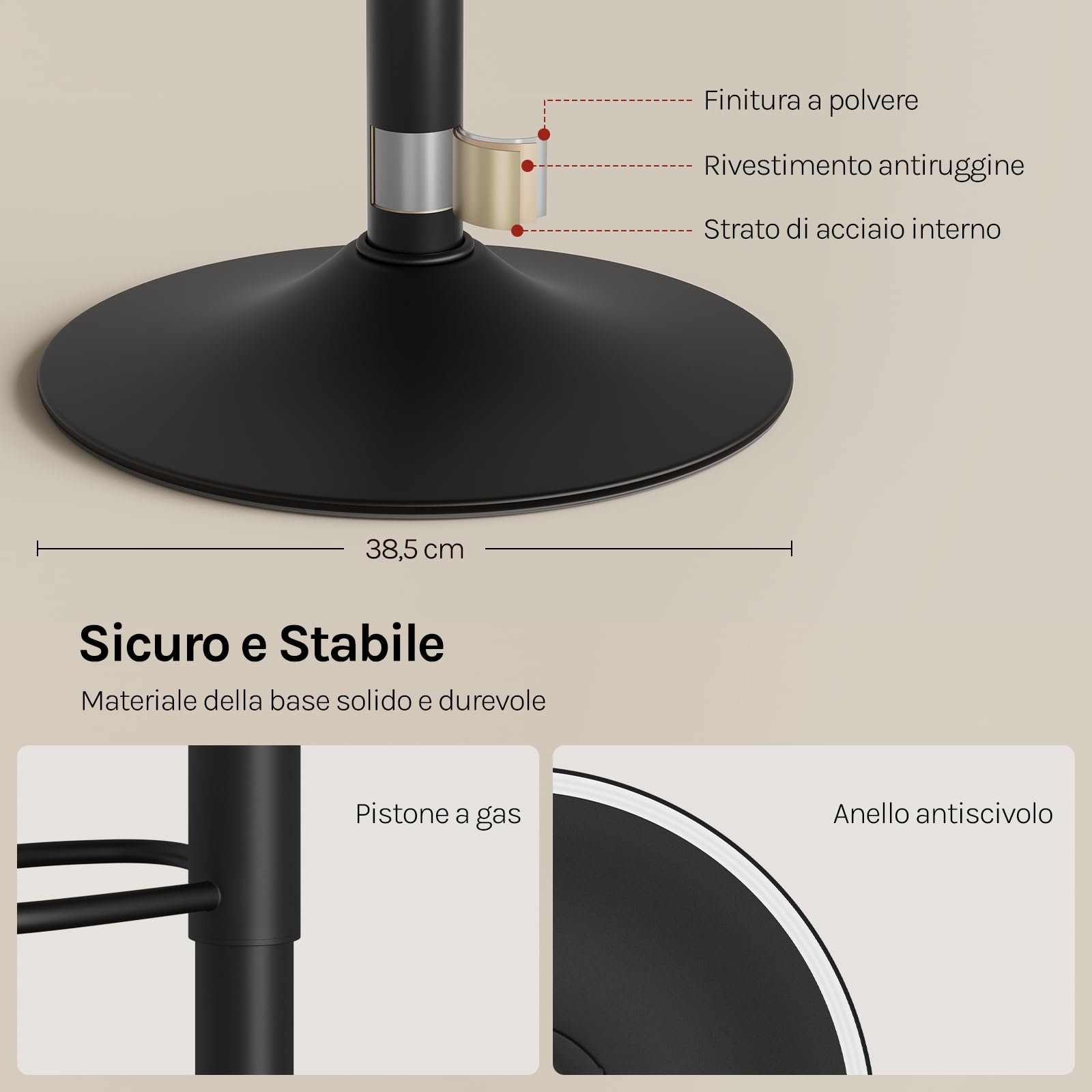 WOLTU Sgabelli da Cucina Set di 2, Sgabelli da Bar, Altezza Regolabile, Girevoli a 360°, PU, Struttura in Metallo, Soggiorno, Bar, Caffè, Nero+Nero
