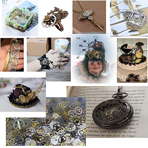 Aokbean 150 Gram Assorted Steampunk Gears Vintage Mixed Color Metal Charms Jewelry Making Resin Charms Cog Watch Wheel Steam Punk Halloween Party (Mixed Color) #TOP4