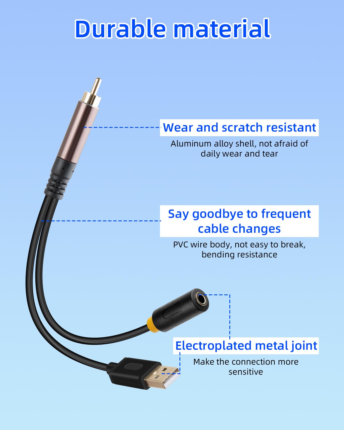Interface RCA coaxiale numérique vers femelle de 3,5 mm avec câble d'alimentation USB pour TV, décodeurs, PS4 et autres appareils 20 cm