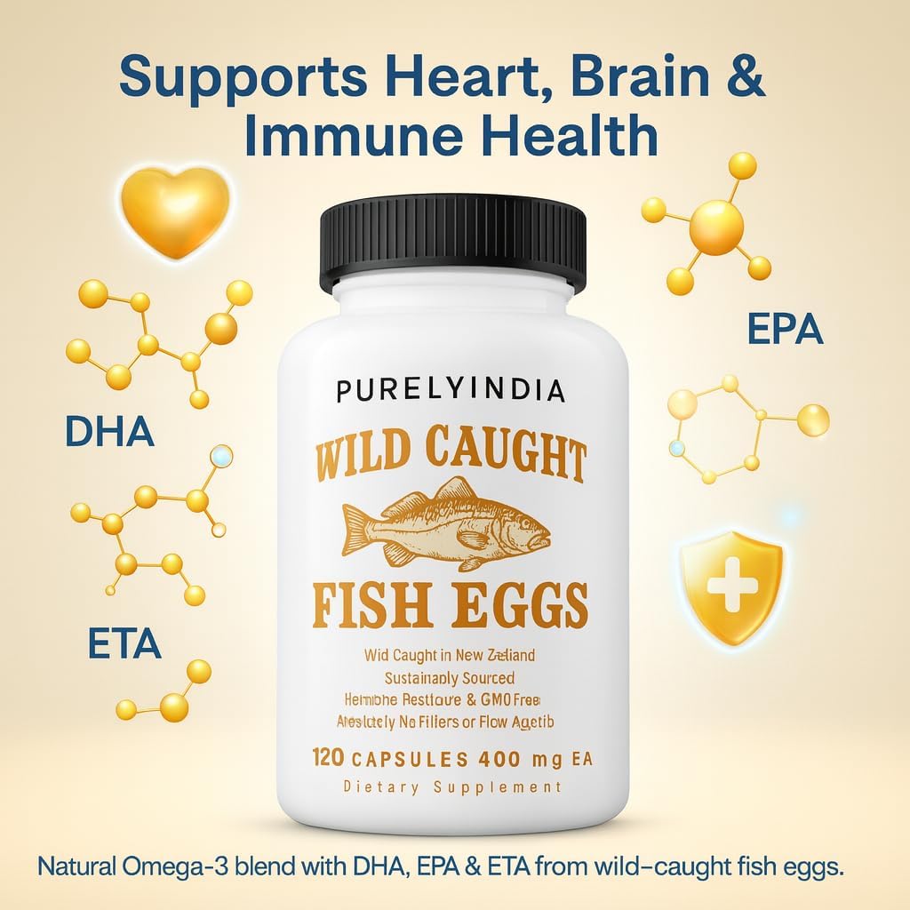 Wild-Caught Fish Eggs | Omega-3 DHA, EPA & ETA Supplement – Freeze-Dried, MSC-Certified, Non-GMO | Supports Heart, Brain & Immune Health | 2400mg, 120 Capsules