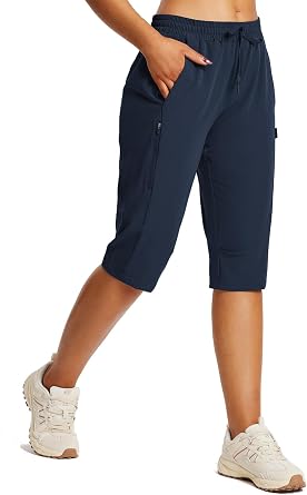 baleaf 15"/17" Hiking Shorts for Women Bermuda Long Shorts with Zipper Pockets Quick Dry, Lightweight for Travel Outdoor