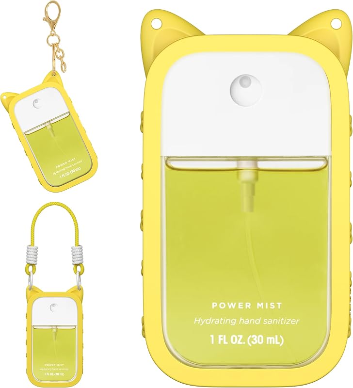 Sonnorel Estojo de silicone amarelo compatível com Touchland Hand Sanitizer Spray de 30 mL, com chaveiro e cordão longo