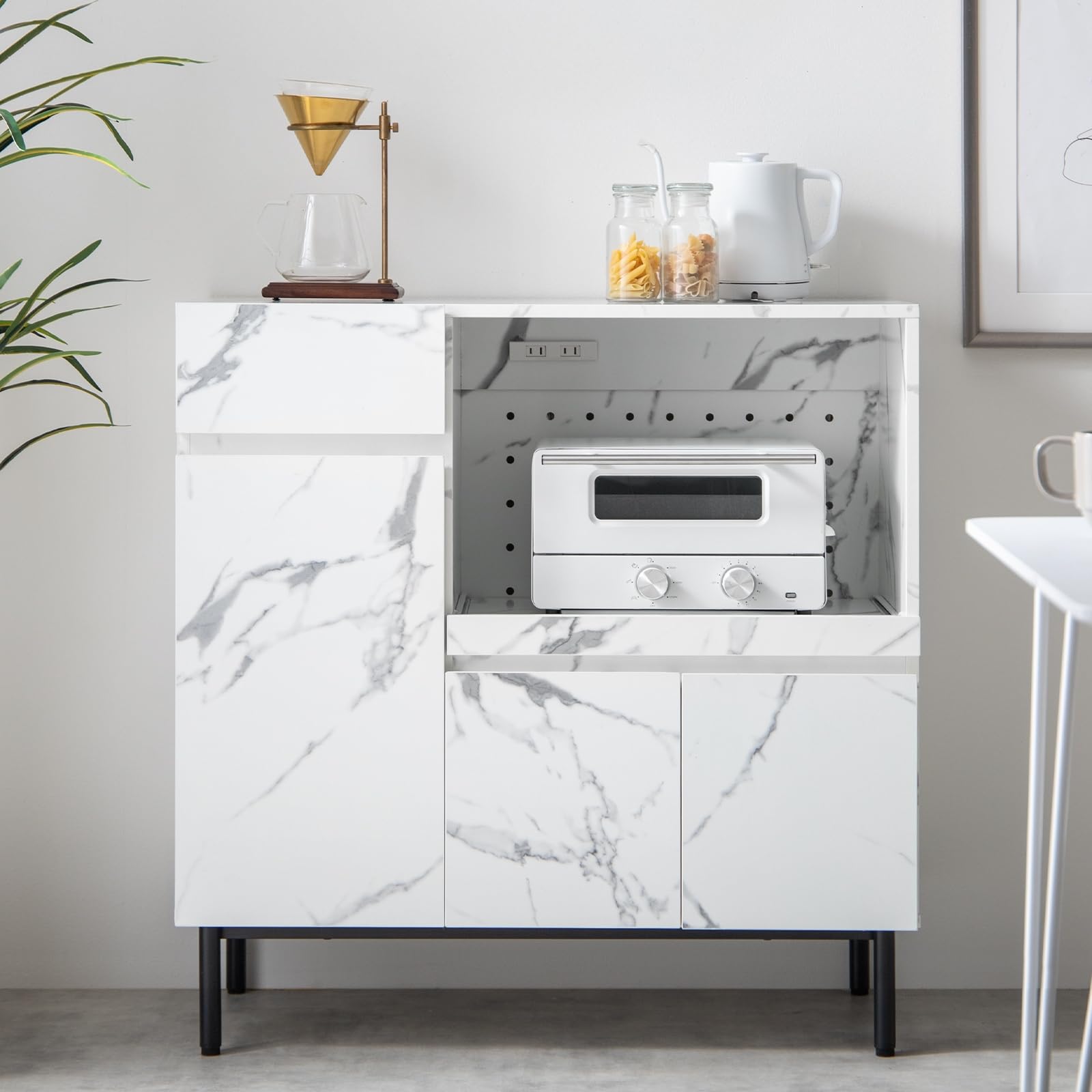 キッチン収納 レンジボード・レンジ台 マーブルホワイト Amazon｜家具350 レンジ台 幅86cm キッチン収納 食器棚 ラック