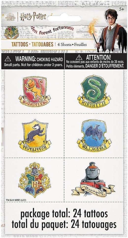 Unique Assorted Colors Harry Potter Tattoos (Pack of 24) | Eye-Catching Design, Perfect for Hogwarts Fans, Birthday Parties & Wizard-Themed Events