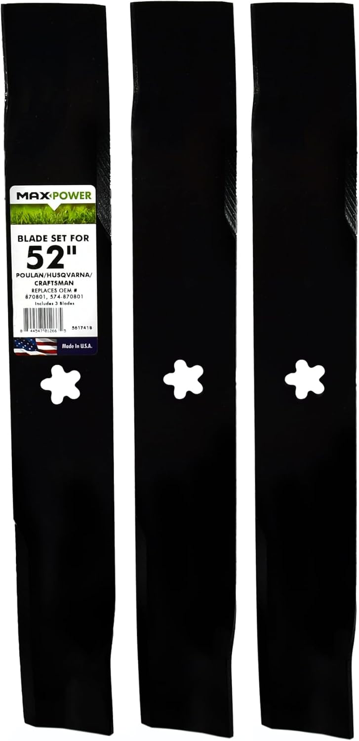 MaxPower 561741B 3 Blade Set for Many 52 in. Craftsman, Husqvarna, Poulan Mowers Replaces OEM #'s 870801, 574870801, 575240701