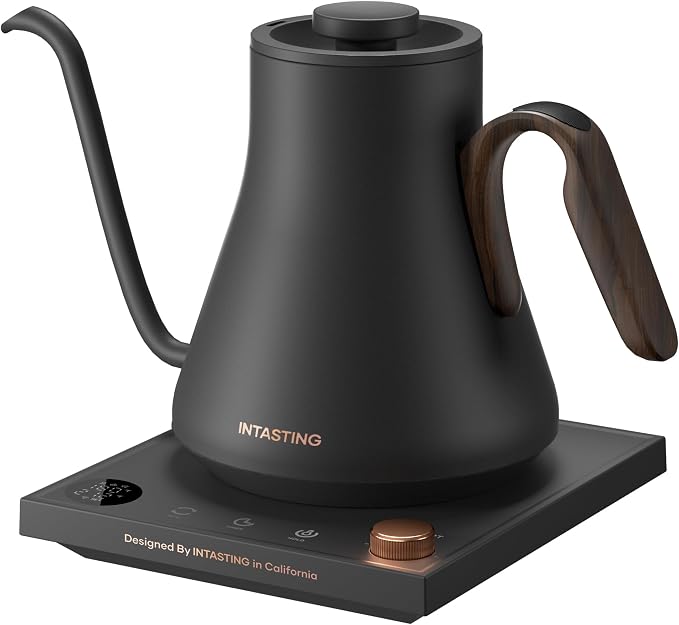 Electric Kettles, INTASTING Gooseneck Electric Kettle, ±1℉ Temperature Control, Stainless Steel Inner, Quick Heating, for Pour Over Coffee, Brew Tea, Boil Hot Water, 0.9L (Glossy Black)