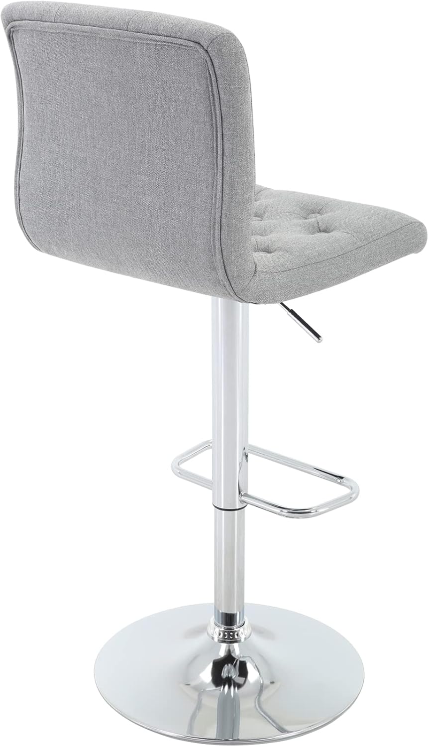Brage Living Tufted Fabric Bar Stools Set of 2, Adjustable Swivel Counter Height Barstools with Back, Upholstered Armless Airlift Bar Chairs for Kitchen Dining Cafe (Light Grey)