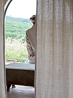 Vista 5 de Cortinas de lino 100 % natural con bolsillo para barra, 96 pulgadas de largo para sala de estar, 2 paneles, cortinas semiopacas, neutrales