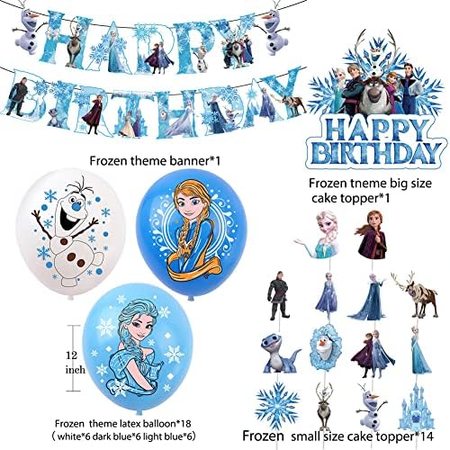 OCDSLYGB Frozen Party Supplies, 35PCS Frozen Balloons Theme Frozen Cake Decorations, Frozen Party Decorations Supplies Set Includes Banner Balloon and Cake Topper Kids Birthday Party (TDD1015B)