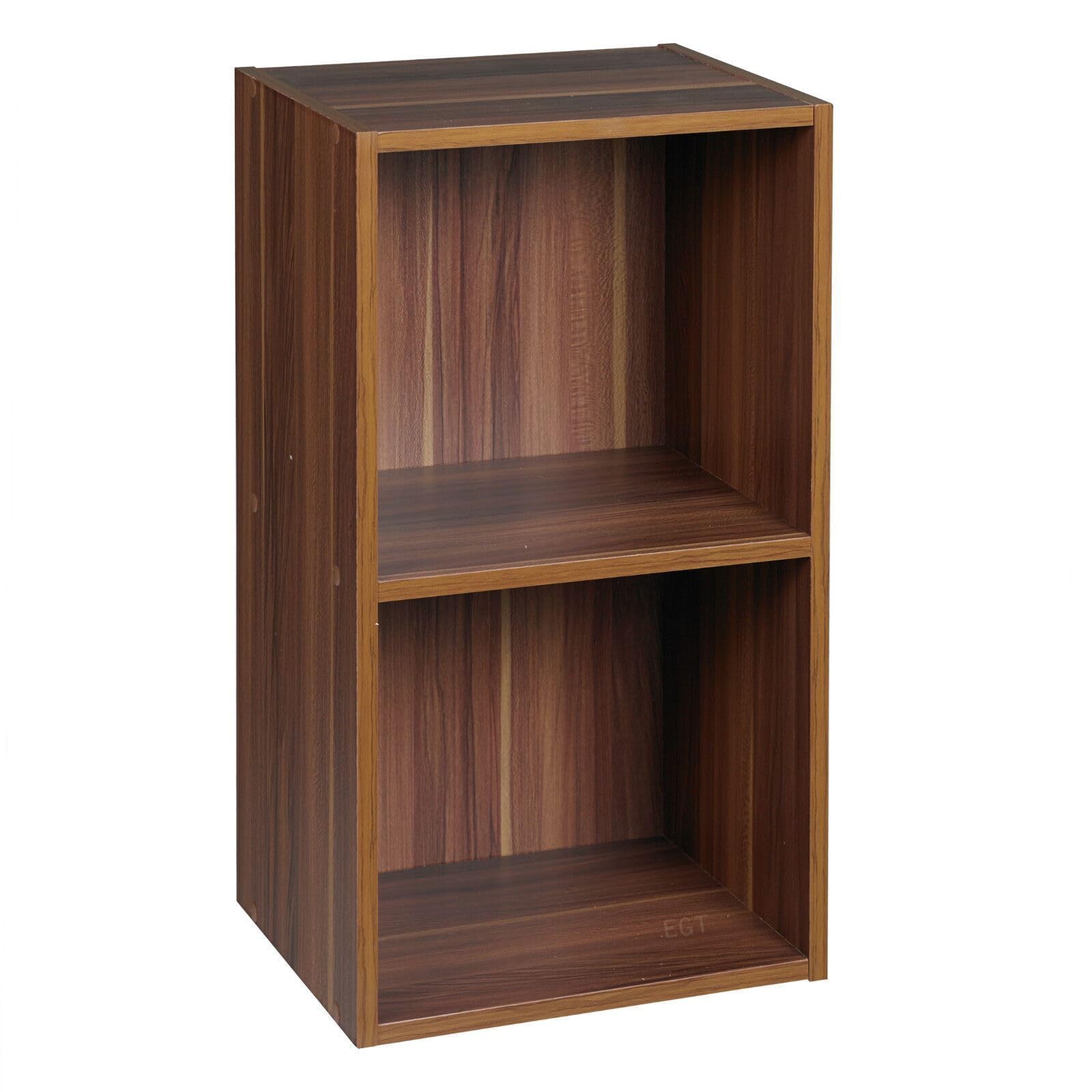 URBNLIVING Tier Wooden Bookcase Shelving Display Storage Shelf Unit Wood Shelves (Teak, 2 Shelf)