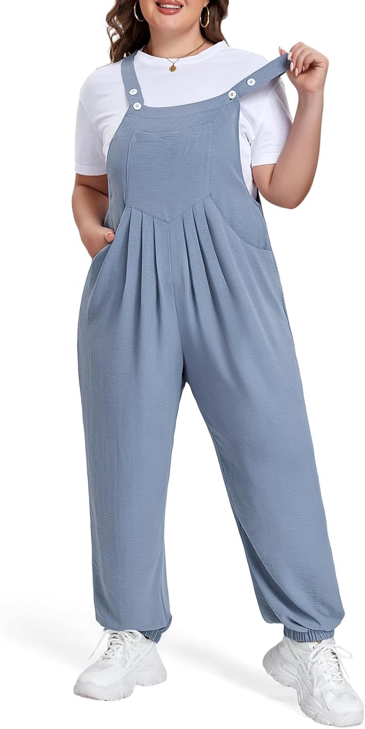Moon Wood Women's Plus Size Overalls Loose Fit Adjustable Straps Jumpsuits for Summer Gardening Casual Daily Outings