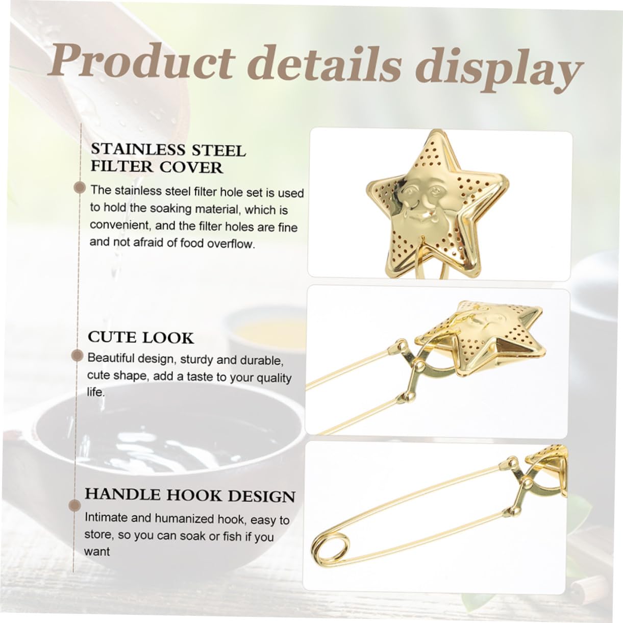 Infuseur à Thé avec Filtre Étoile Lune Léger et Résistant en Acier Inoxydable Or pour Infuser Thé en Vrac Tasse ou Théière