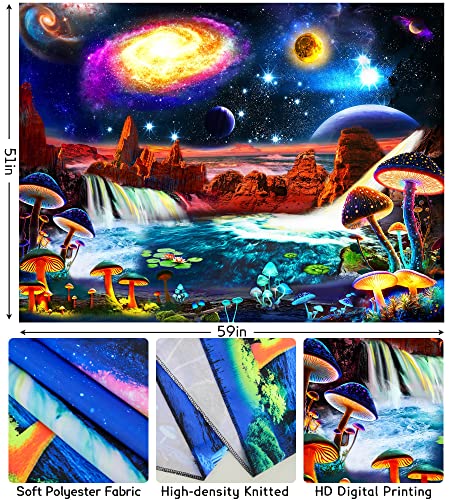 Mushroom Tapestry, Blacklight Uv Reactive Wall Tapestry Fantasy Plant Aesthetic Nature Backdrop Posters For Bedroom Living Room Decor #TOP2