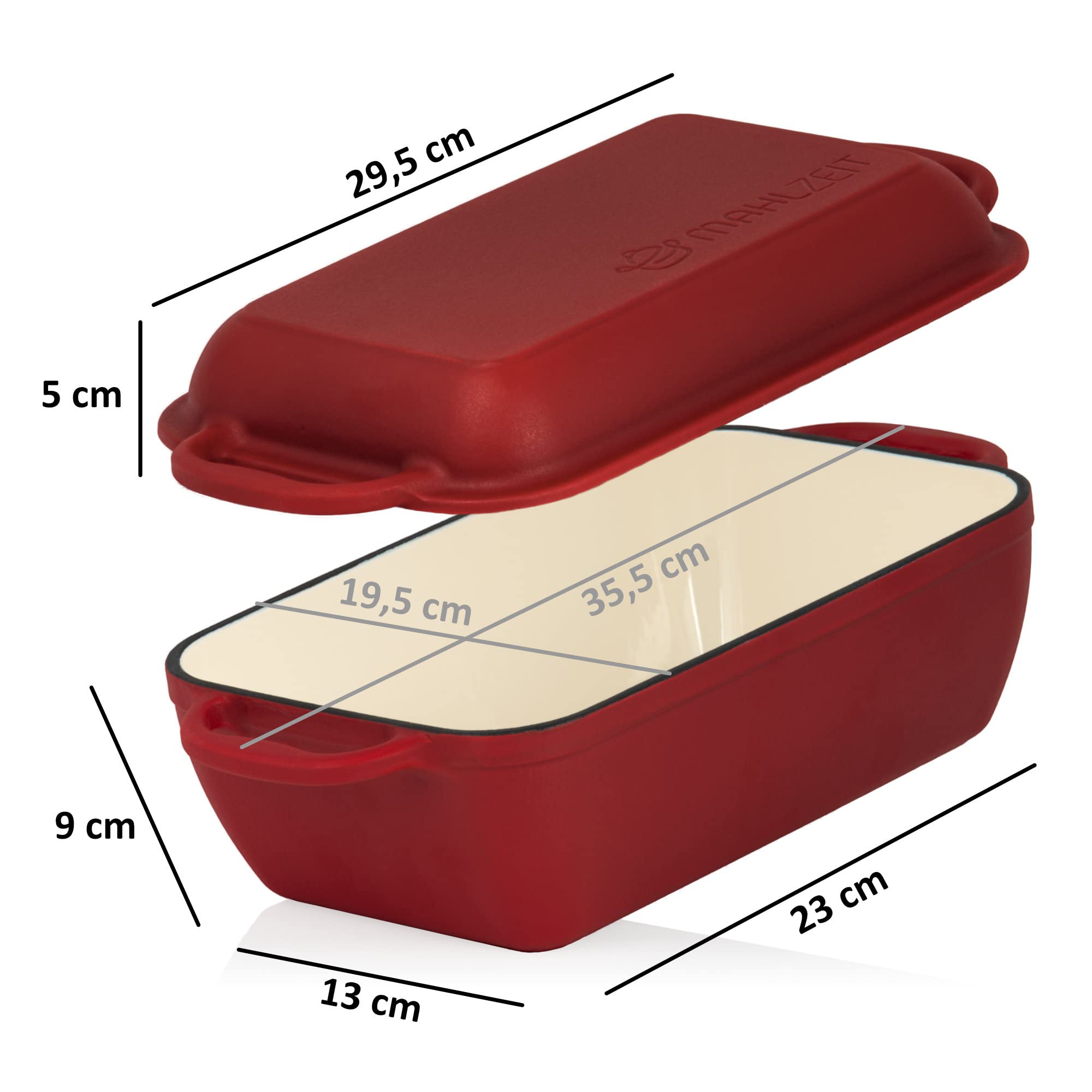 Mahlzeit Żeliwna brytfanna z pokrywką emaliowana | 4,8 litra | Dark Cherry | brytfanna 2 w 1 z patelnią | nadaje się do piekarnika, nadaje się do kuchenek indukcyjnych | podwójne naczynie do pieczenia kaczek, duża, emaliowana brytfanna