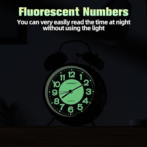 Miniatura 4 de CHEREEKI Reloj despertador fuerte para adultos que duermen con mucha resistencia, reloj analógico silencioso sin tictac con luz de fondo, esfera