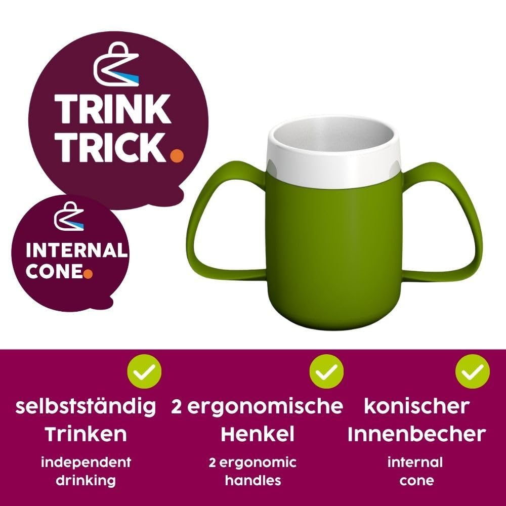 Ornamin Kubek z dwoma uchwytami ze stożkiem wewnętrznym, 140 ml, żółty, z wylewką i małym otworem (model 815 + 806) | pomoc do picia