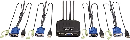 Miniatura 6 de Tripp Lite Conmutador KVM de 4 puertos con cables VGA incorporados Audio y USB para teclado, mouse, PC de escritorio, 4 computadoras 1 monitor, Plug
