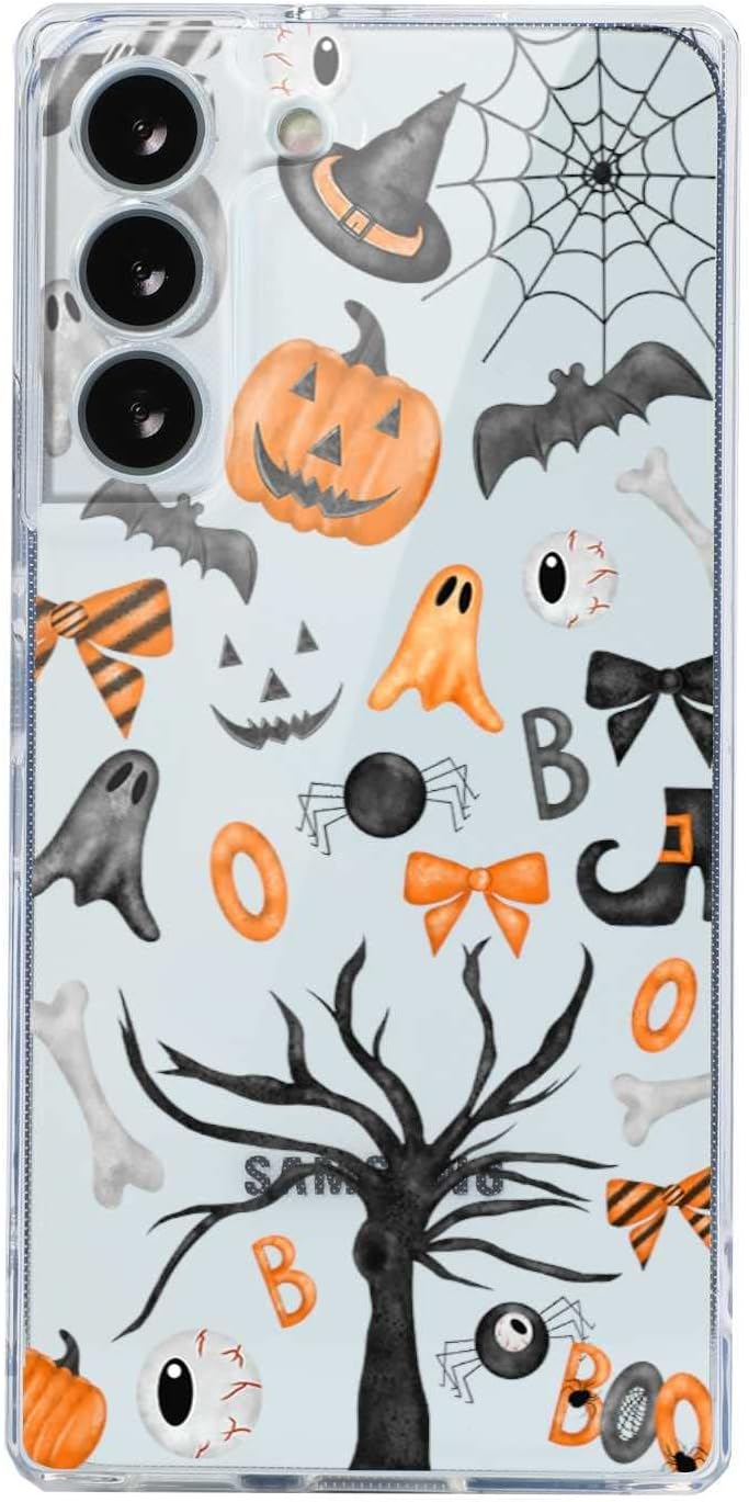 WUKUISHOU Compatible with Samsung Galaxy S22 Square Case, Halloween Ghost Pumpkin Witch Eye Pattern Cool Graphic for Samsung Case Boys Girls Men, Soft TPU Trendy Case for Samsung Galaxy S22