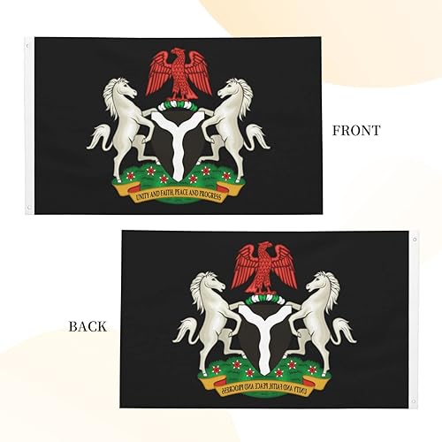 Miniatura 7 de Bandera de Nigeria con escudo de armas de Nigeria de 3 x 5 pies, banderas de doble cara para exteriores, banderas decorativas duraderas para patio,