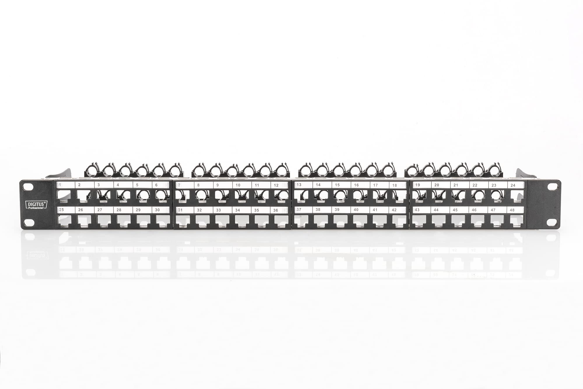 DIGITUS Set: Panneau de Brassage - modulaire - 19 Pouces - 48 Ports - blindé - Montage en Rack 1U - Noir - avec 48x Module Keystone Cat6A