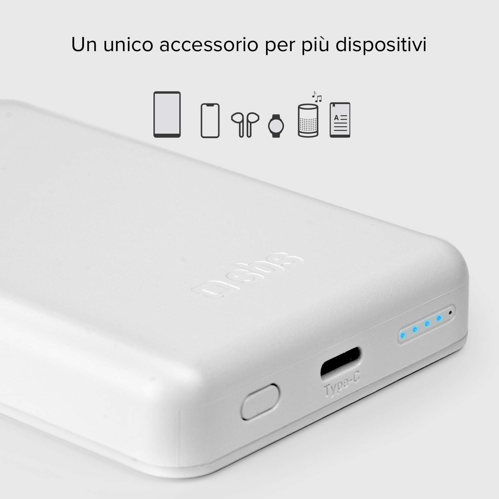 SBS PowerBank 5K MagSafe Wireless, 5.000mAh, Power Bank con Ricarica Rapida, Magnetico, Intelligent Charge (IC), LED di Carica, USB-C, Caricabatterie Portatile da Viaggio, Design Compatto, Bianco