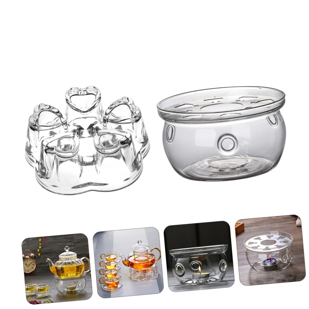 2 Stück Glas Teekannen Stövchen Hochborosilikat Teewärmer Milchwärmer Ohne Kerze Für Zuhause Büro Warmhaltefunktion Belüftete Basis Praktisch Elegant