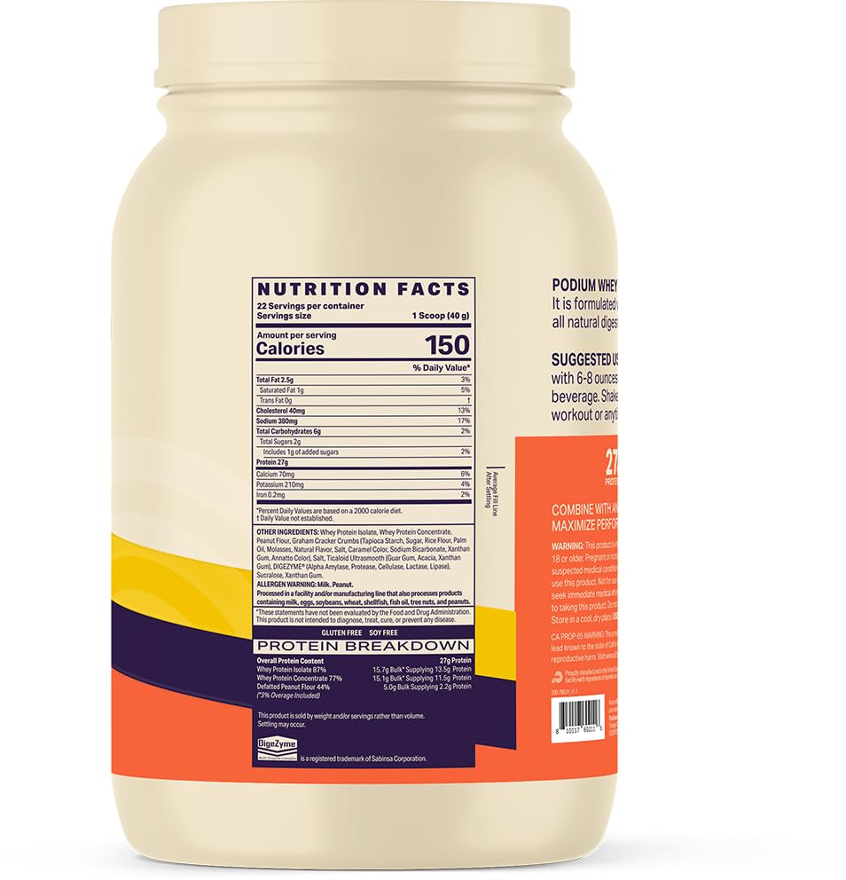 Podium Nutrition, Whey Protein Powder, Peanut Butter Crunch, 22 Servings, 27g of Whey Protein Per Serving