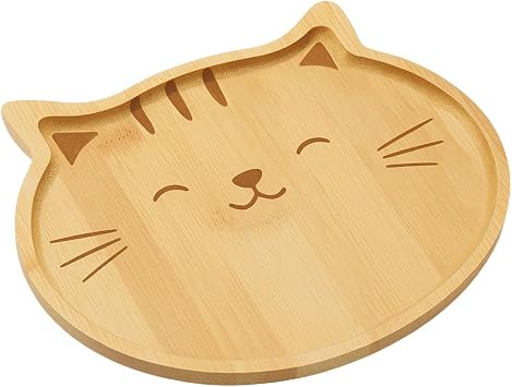 JB Home Collection 4572، Bamboo Cat Shape Food Plate for Snacks Appetizer Fruit Vegetable | Food Platter | Picnic Kitchen Party | Eco-Friendly Plates، 7 "x6.5"، Cat Face، 1 Pack