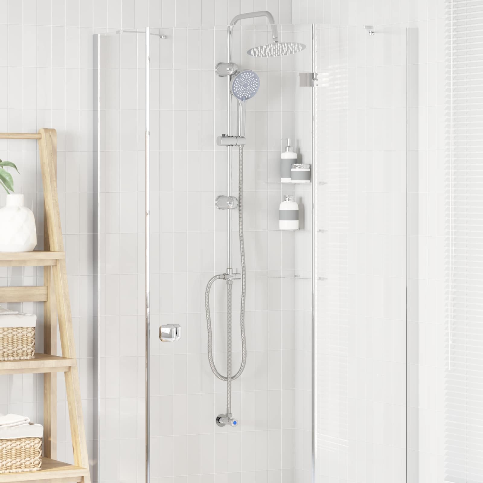 System prysznicowy 2 w 1 ze stali nierdzewnej 47 x 20 x 95 cm, regulowana gałka prysznicowa 360° i nachylenie 15°, prysznic ręczny z 3 ustawieniami przepływu do łazienki