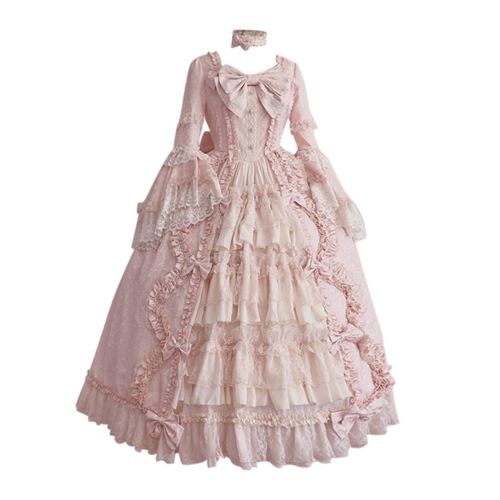 Abito gotico da donna con fiocco patchwork, colletto quadrato, per feste medievali