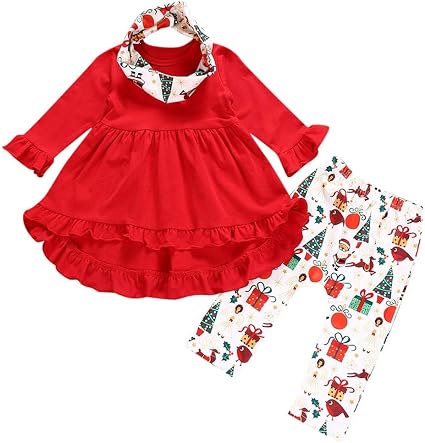 Amazon Racazing 女の子 ワンピース クリスマス 子供服 女の子 スカーフ レッド ワンピース パンツ スーツ 女の子 スカーフ ワンピース 子供服 赤ちゃん 子供服 チュールスカート カジュアル かわいい パーティー 結婚式 ファッション コスチューム コスプレ 6ヶ月 4歳