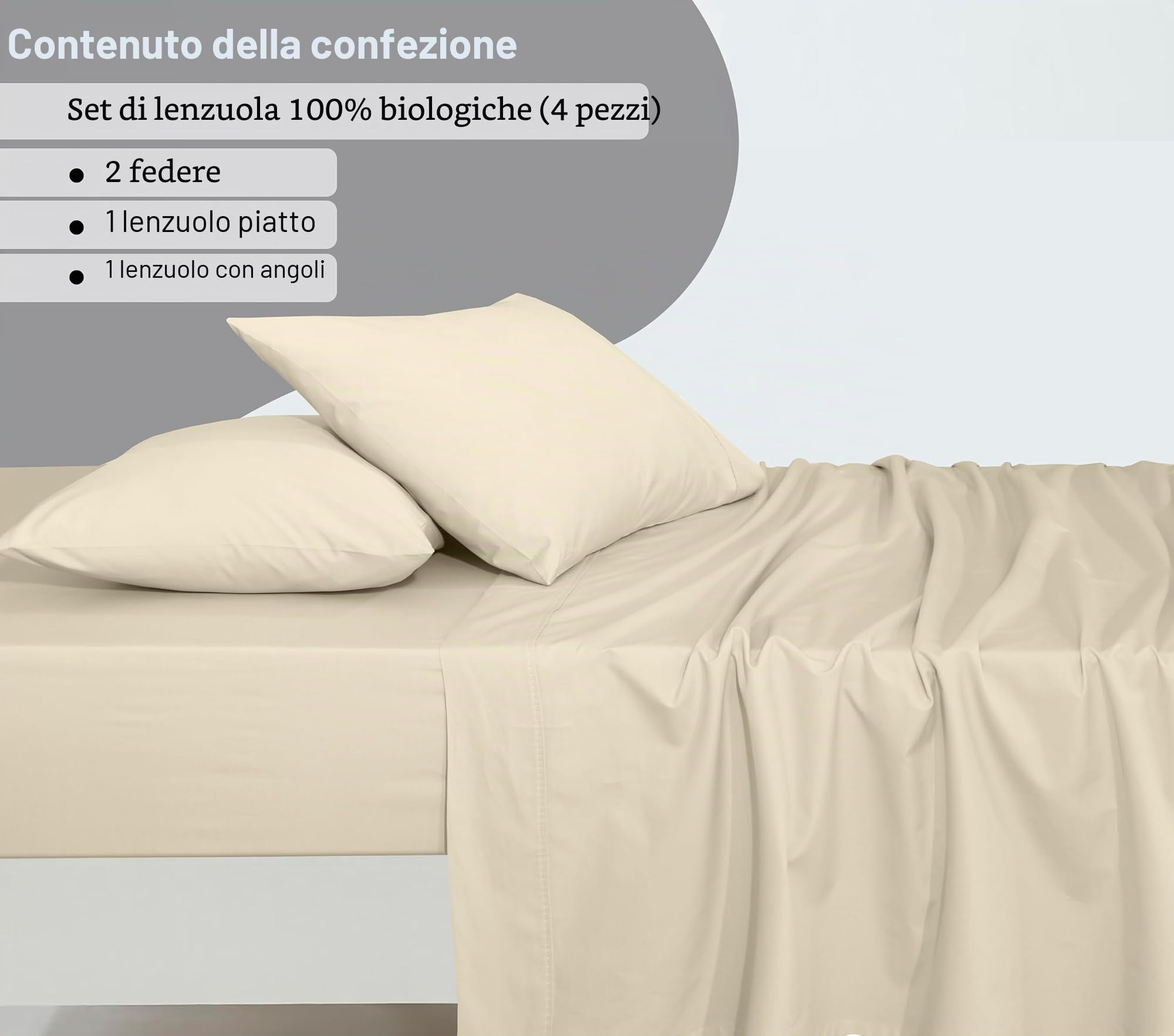 Ruvanti Set di lenzuola in 100% cotone biologico per letto matrimoniale, 4 pezzi, biancheria da letto in percalle morbido e traspirante, con tasca profonda standard alberghiera da 40,6 cm, sensazione