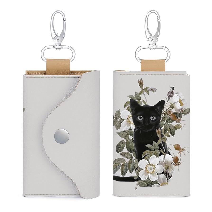 Amazon.co.jp: キーケース 花 黒猫 ネコ柄 猫柄 カードキー