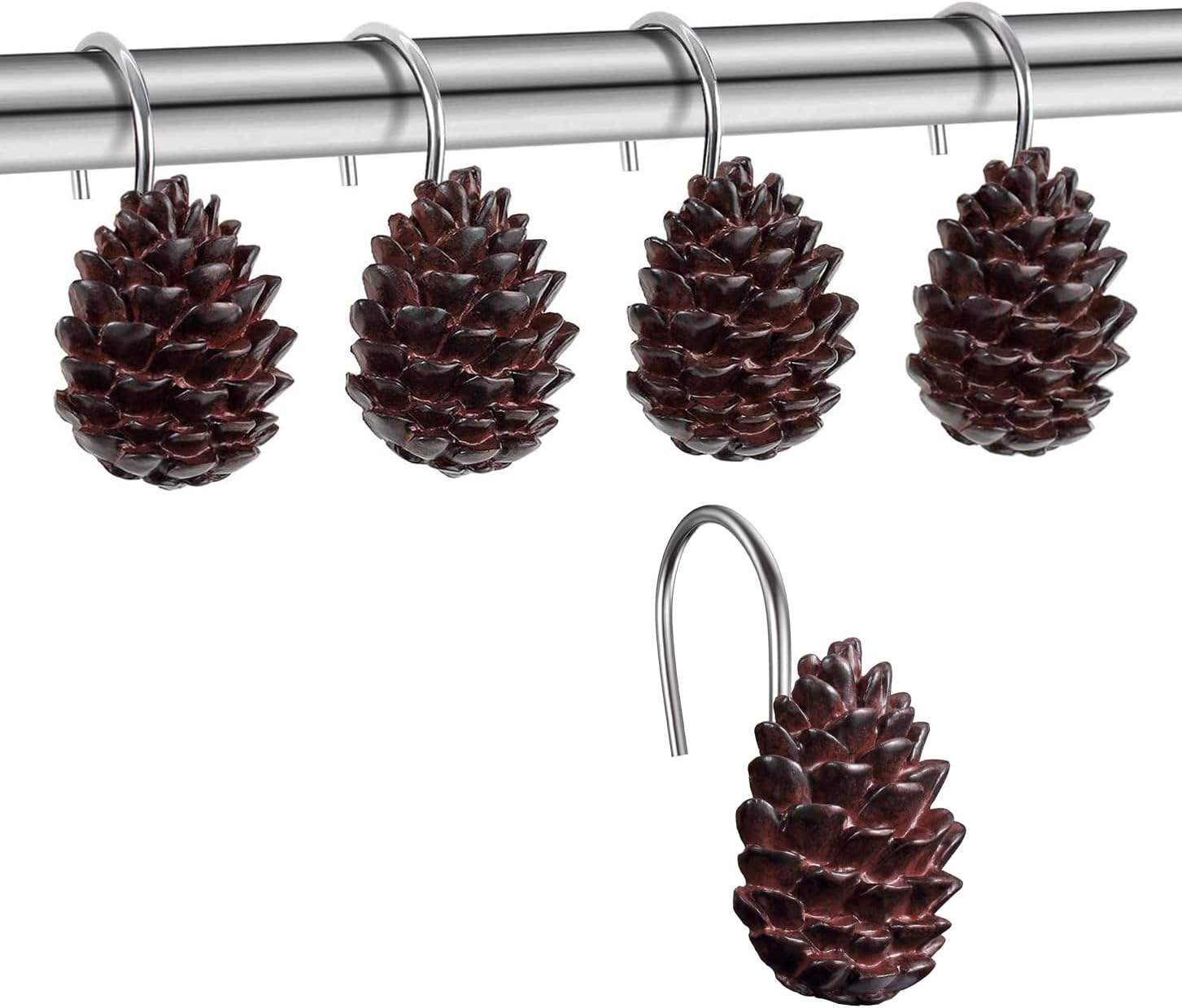12-Pack Christmas Pinecone Decorative Shower Curtain Hook Bathroom Rod Hook