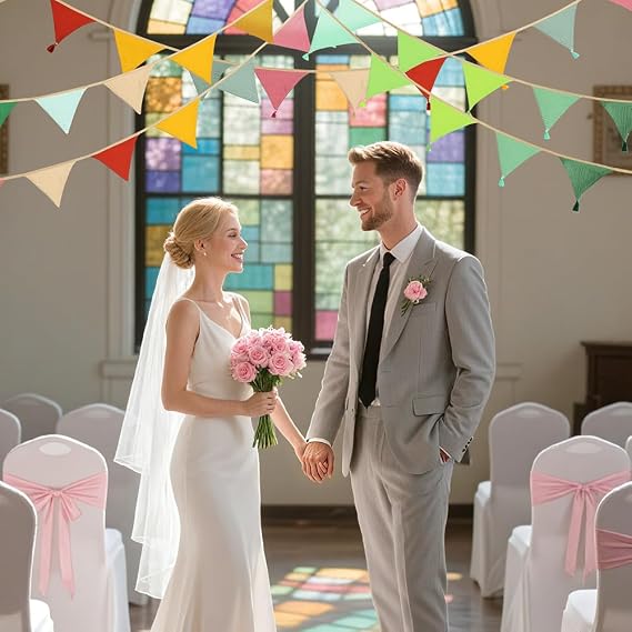 Fabric Bunting Banner,Triangle Garland Flags with Tassels,Double Sided Colorful Cotton Bunting for Birthday,Wedding,Baby Shower,Indoor Activity Party Festivals Decoration