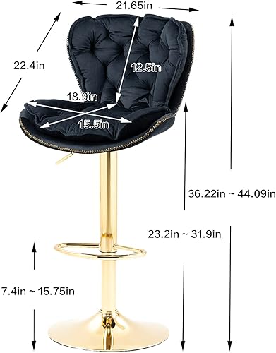 Miniatura 3 de Taburetes de bar giratorios de terciopelo negro, juego de 2 sillas de bar modernas ajustables de altura de mostrador, taburetes de bar de altura