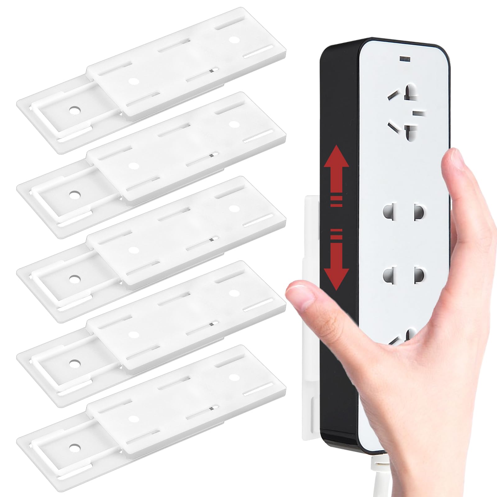 Adhesive Socket Holder, 6 Pcs Power Strip Holder Wall Mount Power Strip Punch No Punching Sliding Design Desktop Plug-in Socket Fixer Bracket Stand