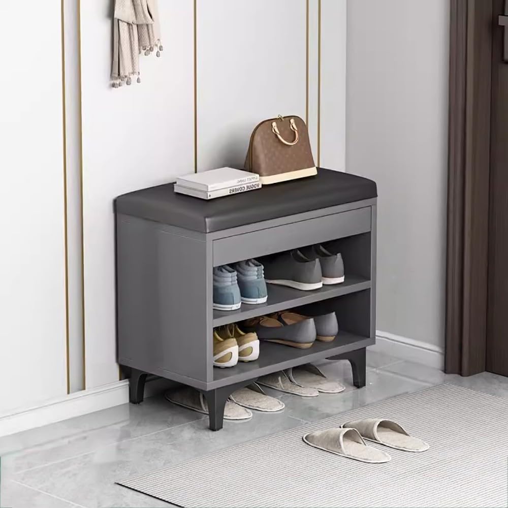 Banc de rangement à chaussures avec siège rembourré et étagères