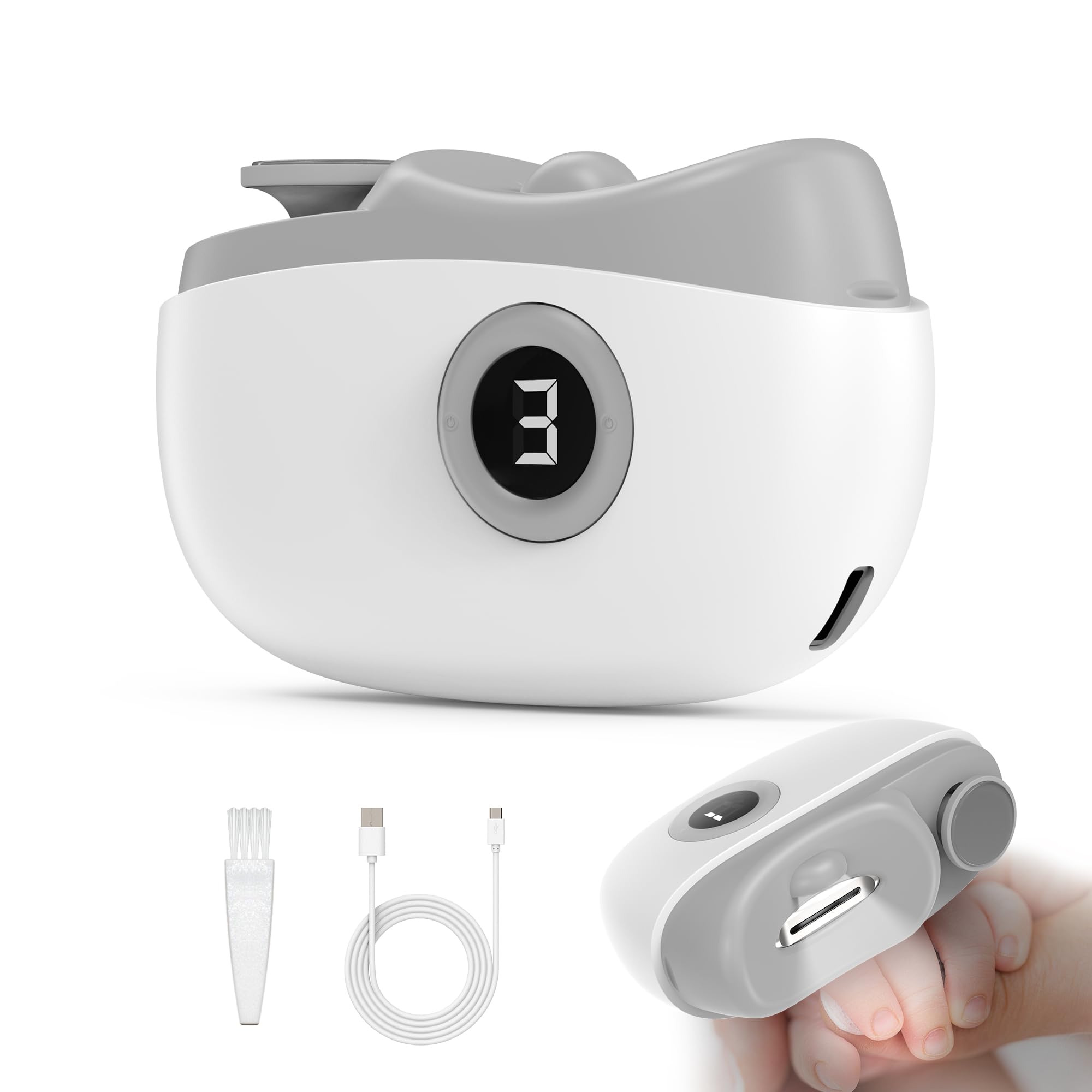 Coupe Ongle Electrique, 2-en-1 Coupe Ongle avec Lumière LED et Écran Numérique, 3 Vitesses Coupe-Ongles Électrique avec Rangement pour Les Résidus D'ongles, pour Bébés, Personnes âgées et Adultes
