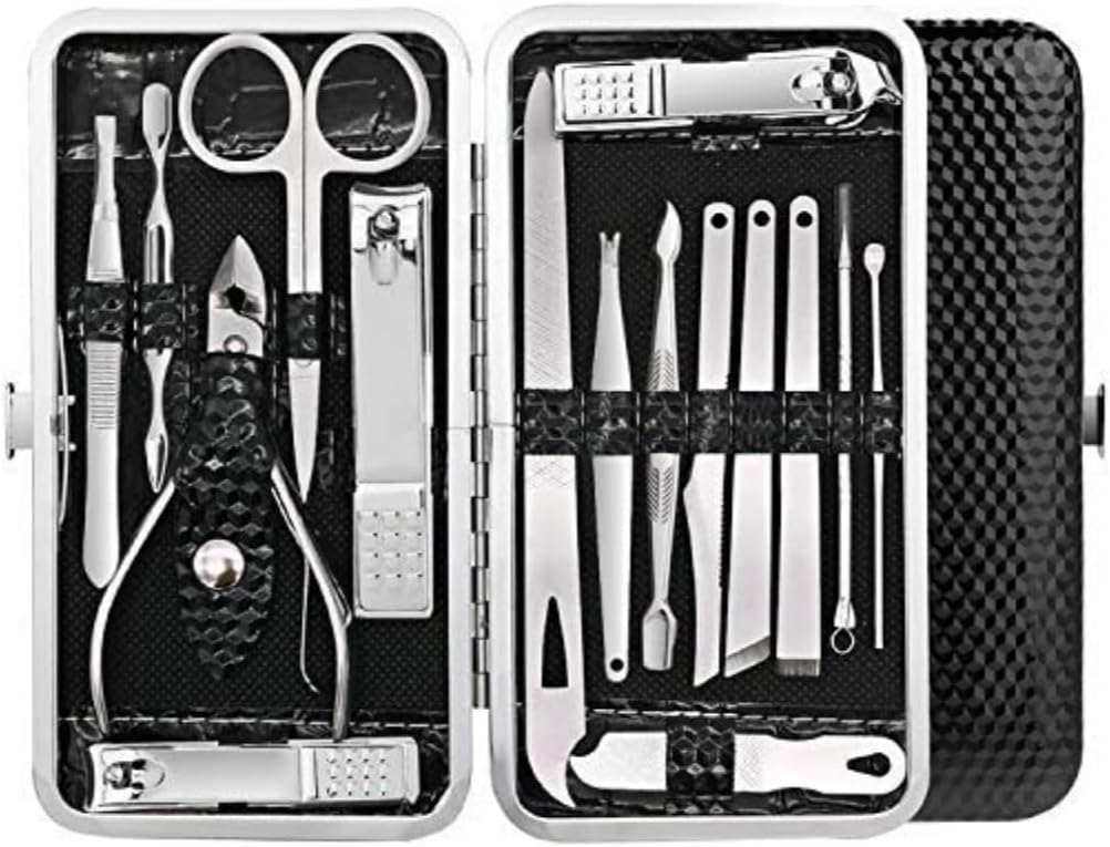 Nail Clippers Set Fingernail and Toenail Clipper Cutters for Men and Women, Professional Manicure Pedicure Grooming Kit, 16 Pieces Stainless Steel Nail Care Tools with PU Leather Travel Case