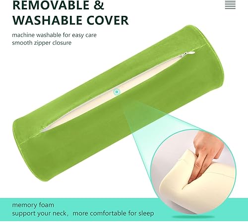 Miniatura 4 de Burbuja Almohada cilíndrica redonda de color verde lima para aliviar el dolor de cuello, almohada de viaje cervical de espuma viscoelástica con