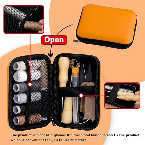 Miniatura 5 de Zxiixz 67 piezas de herramientas de trabajo de cuero, herramientas de artesanía de cuero, kit de costura de cuero, herramientas de estampado con