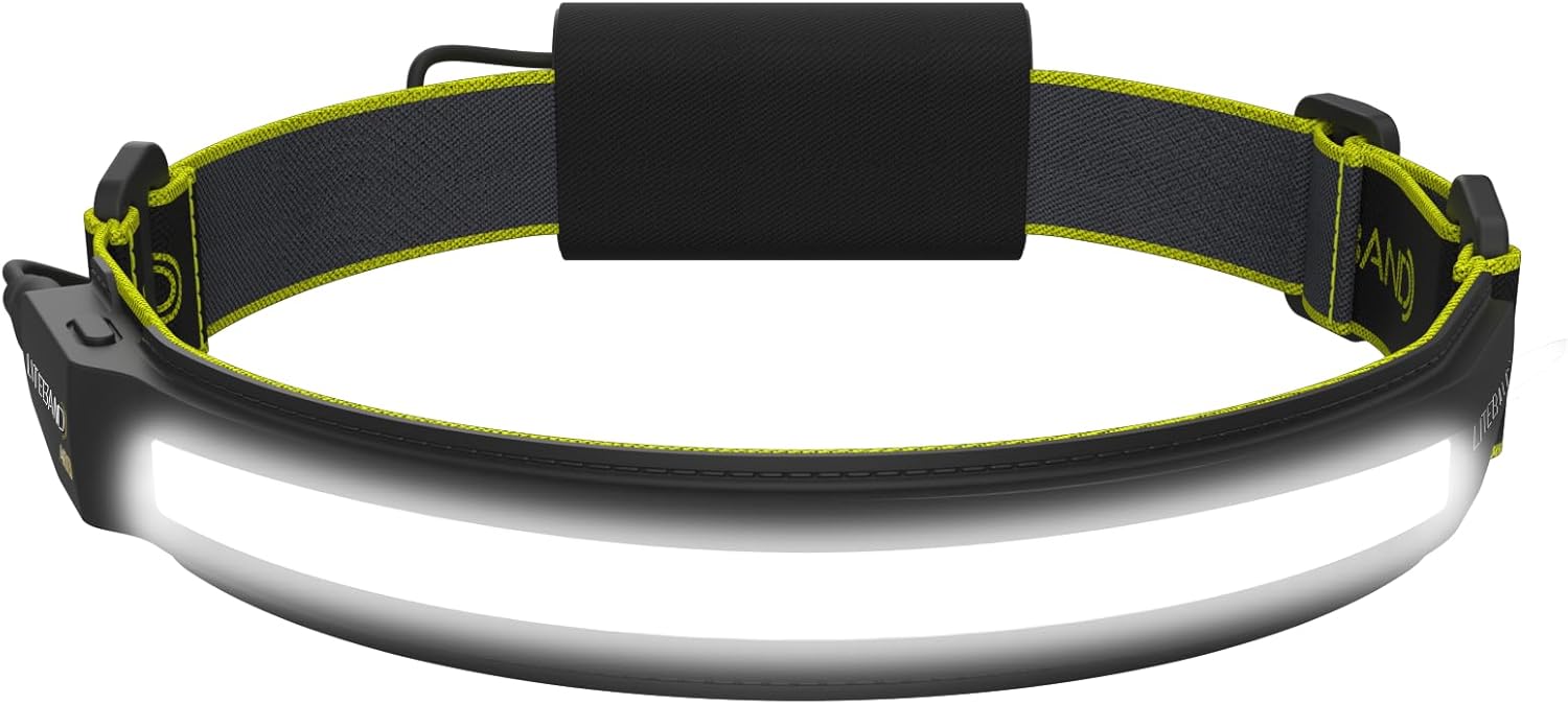 OPTIMAL VENTURES LITEBAND ACTIV Rechargeable LED Headlamp, 520 Lumens, 210° Wide Beam, Lightweight No-Bounce Fit, IPX4 Weather Resistant, Black
