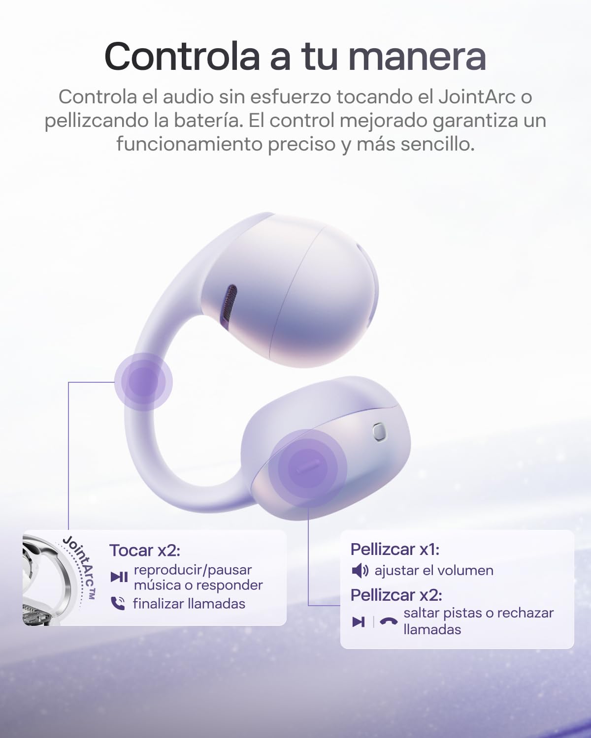 SHOKZ Auriculares Open-Ear Clip-on OpenDots Air, Ligero de 6,3 g, Morado | con Graves Profundos | 36 h de batería | Bluetooth 6.1 | reducción de Ruido con IA | Resistencia al Agua IP55 | Ajuste Seguro