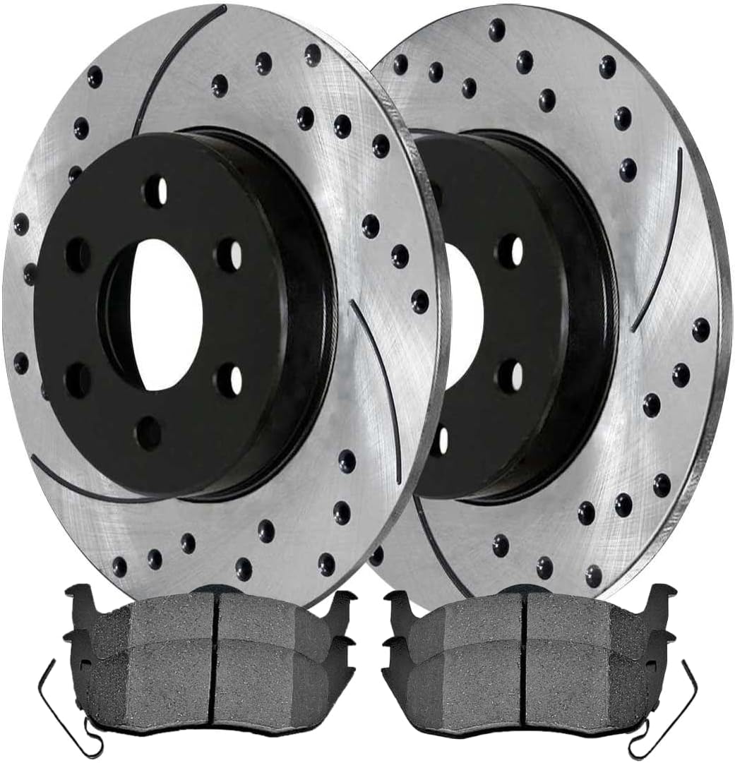 AutoShack Rear Drilled and Slotted Brake Kit Rotors Black