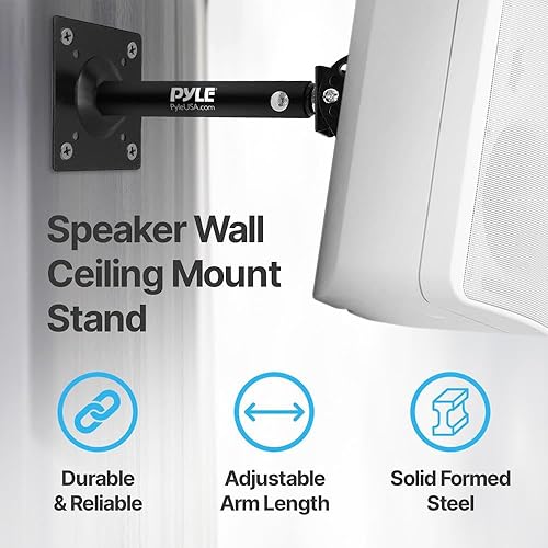 Miniatura 4 de Pyle Soporte de pared para altavoces, soporte de montaje de altavoz negro con inclinación giratoria ajustable, brazo telescópico retráctil, sistema