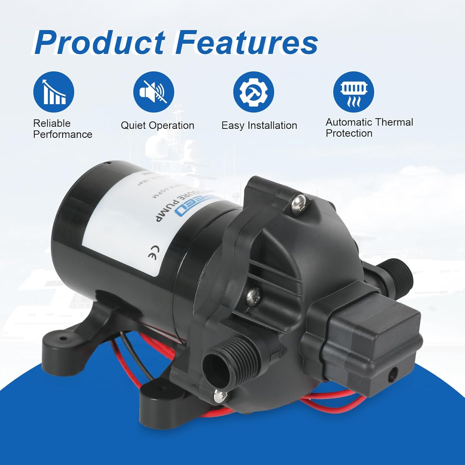 DICMIC 4.0 GPM 12V DC 45 PSI Revolution Water Pump with Pressure Switch Compatible with Camper, RV, Shower, Sprayer